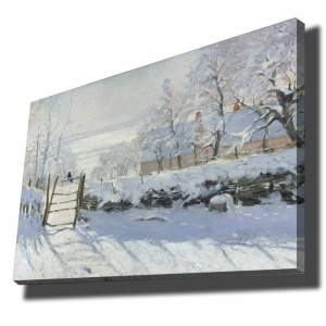 Tablou decorativ Re-Bloom, model peisaj de iarna, panza/lemn, alb, 70 x 100 cm