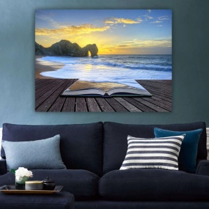 Tablou decorativ Re-Bloom, model peisaj, panza/lemn, multicolor, 100 x 70 x 3 cm - Img 2