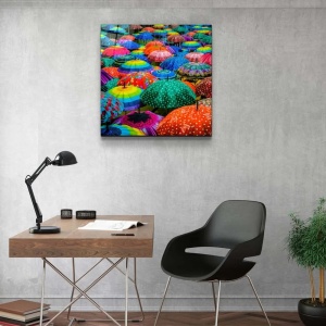 Tablou decorativ Re-Bloom, model umbrele, sticla temperata, multicolor, 60 x 60 cm - Img 3