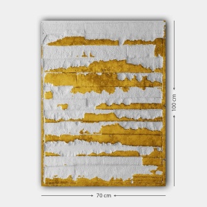 Tablou decorativ Re-Bloom, panza/lemn, alb/auriu, 70 x 100 cm - Img 4