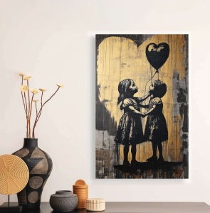 Tablou decorativ Re-Bloom, panza/lemn, auriu/gri, 60 x 90 cm - Img 4