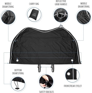 TeamObsidian husa bicicleta, ripstop impermeabil invelis PU, snururi strangere + catarame + plasa incarcare, pentru toate tipurile de biciclete - Verificat A · Re-Bloom - Img 5