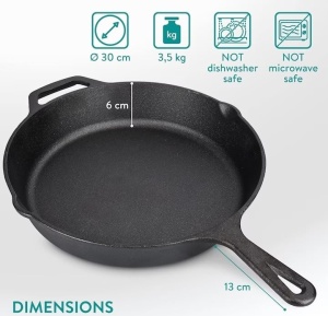 Tigaie adanca rotunda din fonta cu maner Navaris, 30 cm, Resigilat, Grad A - Img 3