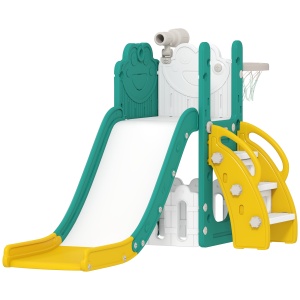 Tobogan 5 in 1 pentru copii Re-Bloom, cu scara, cos si telescop de jucarie, HDPE/polipropilena, galben/verde, 178 x 70 x 86 cm, Resigilat, Grad A