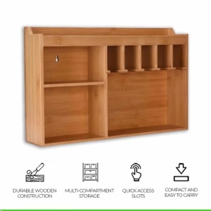 Toolzilla organizator scule electrice perete, lemn, 50x23x10 cm, 5 sloturi, fantă cablu 110V, montare 4 suruburi, natur - Verificat A · Re-Bloom - Img 2
