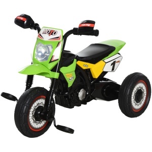 Tricicleta stil motocicleta copii 18-36 luni, 71x40x51 cm, sunete si lumini, 3 roti, PP/metal, verde - Verificat A · Re-Bloom