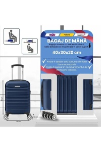 Troler cabina avion, Model Line, 4 roti duble cu rotatie 360°, maner telescopic, cifru, 55 x 36 x 20 cm, ABS, Bleumarin, Resigilat, Grad A - Img 4