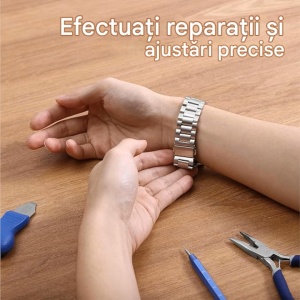 Trusa Scule pentru Reparat Ceasuri, 155 de Piese, Cutie de Transport, Kit Complet cu Unelte pentru Reglare, Schimb Baterie, Curele, Pini, Resigilat, Grad A - Img 3