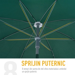 Umbrela de gradina cu acoperis inclinabil, metal/poliester, Φ220x230cm, Verde inchis - Verificat A · Re-Bloom - Img 6
