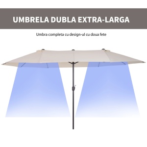 Umbrela de gradina impermeabila anti-UV, otel/poliester/ABS, 460x270x240 cm, tub Ø48mm, 12.5kg, bej - Verificat A · Re-Bloom - Img 6