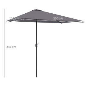 Umbrela de perete semiluna cu manivela, metal/poliester, 230x130x245 cm, stalp Ø38mm, montare perete, gri - Verificat A · Re-Bloom - Img 3