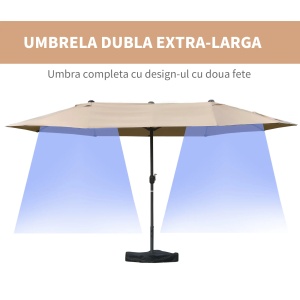 Umbrela gradina dubla cu manivela, baza transversala si balast, otel/poliester, 455x265x238cm, Kaki - Verificat A · Re-Bloom - Img 4