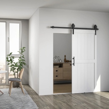 Usa glisanta stil rustic 91.5x3.5x213.4 cm, sina 183 cm, MDF si pin, otel carbon, 2 scripeti industriali, maner inclus, alb si negru - Verificat A · Re-Bloom - Img 2