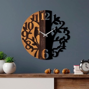 Wallity ceas decorativ de perete, lemn 100%/metal, diametru 56 cm, grosime 3cm, mecanism, nuc/negru - Verificat A · Re-Bloom - Img 5