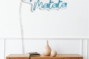 Wallity decor de perete neon LED, plastic/spuma PVC, 47x29x2 cm, 12V CC, adaptor inclus, cablu 375 cm, 19.656W, IP67, alb/albastru - Verificat A · Re-Bloom - Img 3