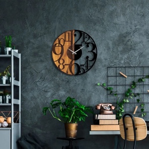 Wallxpert ceas de perete decorativ, lemn 100% 3cm/metal, 56x3x56 cm, nuc/negru - Verificat A · Re-Bloom - Img 4