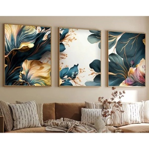 Wallxpert set 3 tablouri decorative cu rama, 3x50x70 cm, MDF 3mm, cadru lemn solid 2.5 cm, multicolor - Verificat A · Re-Bloom - Img 5