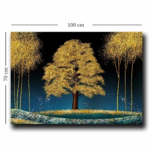 Wallxpert tablou decorativ canvas, 70x100 cm, panza 100% grosime 2.8mm, cadru lemn pin 100% grosime 22mm, albastru/albastru marin/auriu/maro - Verificat A · Re-Bloom - Img 2