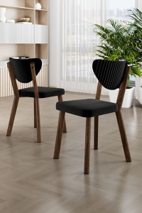 Woody Fashion Arfe set 6 scaune dining 45x46x86 cm, cadru metal, spatar placaj, tapiterie catifea, negru/maro - Verificat A · Re-Bloom - Img 2