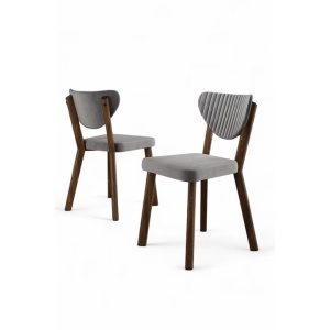 Woody Fashion scaun dining 45x86x46 cm, cadru metal 100%, spatar placaj, tapiterie catifea, gri/maro - Verificat A · Re-Bloom