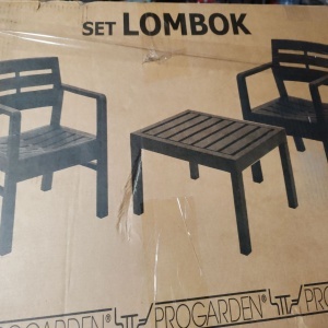 Комплект мебели за тераса/градина, Progarden, LOMBOK, 3 части, полипропилен, антрацит, 2 стола 63x58x74 см, маса 74x55x38 см, с включени възглавници, Преопакован, клас А - Img 2