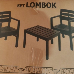 Комплект мебели за тераса/градина, Progarden, LOMBOK, 3 части, полипропилен, антрацит, 2 стола 63x58x74 см, маса 74x55x38 см, с включени възглавници, Преопакован, клас А - Img 2