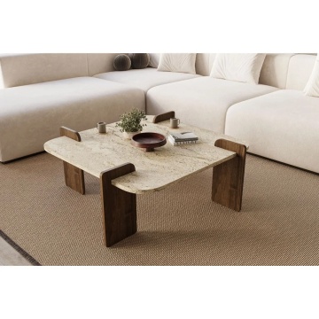 Afrolli masuta de cafea 90x90x35 cm, PAL melaminat, capacitate 35 kg, travertin si nuc - Verificat A · Re-Bloom - Img 6