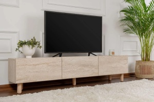 Alvin Travertine comoda TV living 180x42x31.4 cm, PAL 18mm, finisaj travertin, stil contemporan - Verificat A · Re-Bloom - Img 2