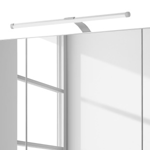 Ancona dulap baie oglinda LED 80x64x20 cm, 3 usi oglinda, 6 rafturi sticla, PAL alb, manere cromate - Verificat A · Re-Bloom - Img 4