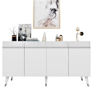 Asi Home Defne comoda living 150x80x40 cm, PAL 18mm, picioare 20cm, sertare, alb/argintiu - Verificat A · Re-Bloom
