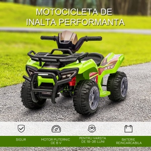 ATV electric pentru copii, baterie 6V, pedale si faruri functionale, metal/polipropilena, verde, 66 x 44 x 42 cm, Resigilat, Grad A - Img 2