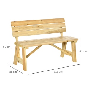 Banca de exterior pentru 2 persoane, lemn de pin, 116x56x80 cm, sezut 116x37cm/inaltime 45cm, capacitate 220kg, lemn natur - Verificat A · Re-Bloom - Img 6
