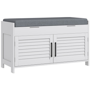 Banca pantofi cu raft reglabil 3 niveluri, MDF/textil in, 90x36x50cm, Alb/Gri - Verificat A · Re-Bloom