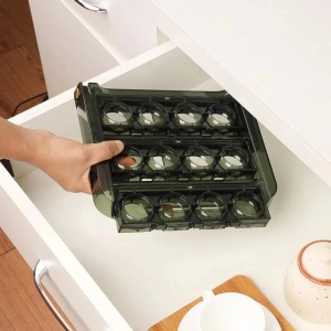 Belle Vous suport organizator oua frigider, plastic PET fara BPA, 23x11x20.5 cm, 24 oua, 3 niveluri, design ventilat translucid, verde - Verificat A · Re-Bloom - Img 4