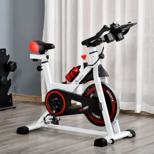 Bicicleta de spinning fitness, volanta 8kg, LCD, senzori puls, otel/ABS, Alb/Rosu/Negru - Verificat A · Re-Bloom - Img 2