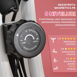 Bicicleta fitness 2 in 1 Re-Bloom, 8 nivele de rezistenta, otel/ABS, roz/alb, 105 x 48 x 118 cm, Resigilat, Grad A - Img 5