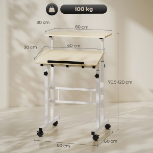Birou reglabil pe inaltime Re-Bloom, cu blat inclinabil, MDF/metal, alb/natur, 60 x 60 x 70,5-120 cm, Resigilat, Grad A - Img 3