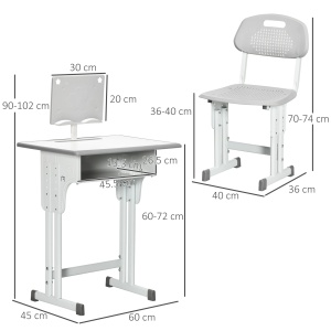 Birou scolar cu scaun reglabil si lampa Re-Bloom, PP/MDF/otel, masa 60x45x90-102 cm + scaun 40x36x70-74 cm, raft+pupitru incluse, varsta 6-12 ani, 80/100 kg, gri - Verificat A · Re-Bloom - Img 3