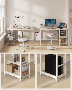 Birou Vasagle, otel/lemn, alb/bej, 60 x 120 x 76 cm, Resigilat, Grad A - Img 3
