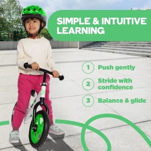Bixe bicicleta fara pedale, cadru aluminiu, roti 12 inch, varsta 2-5 ani, verde - Verificat A · Re-Bloom - Img 3