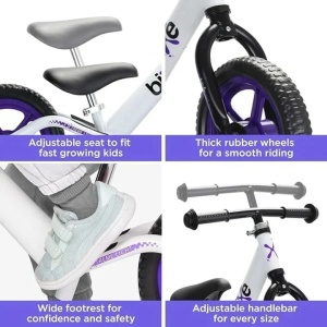 Bixe bicicleta fara pedale, cadru aluminiu, roti 12 inch, varsta 2-5 ani, alb/mov - Verificat A · Re-Bloom - Img 4