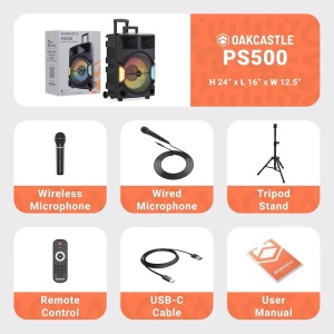 Boxa portabila 2.0 Oakcastle, Majority, 2 microfoane, tripod si telecomanda incluse, 150 W, negru, Resigilat, Grad A - Img 2