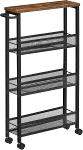 Carucior de depozitare Vasagle, 4 nivele, otel/PAL, negru/maro rustic, 13 x 42 x 77 cm, Resigilat, Grad A