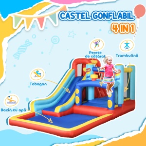 Castel gonflabil 4in1 cu tobogan, piscina, trambulina, suflanta, 435x245x200cm, Albastru/Rosu/Galben - Verificat A · Re-Bloom - Img 4