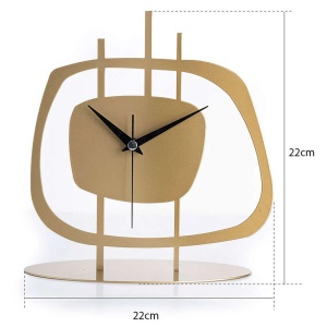 Ceas decorativ de masa metal 100% grosime 1.5mm, 21x23 cm, diametru 21 cm, mecanism silentios, baterie AA, auriu - Verificat A · Re-Bloom - Img 3