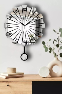 Ceas decorativ de perete MDF/acril, 39x50 cm, diametru 39 cm, grosime 3.6mm, argintiu - Verificat A · Re-Bloom - Img 3