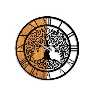Ceas decorativ de perete Re-Bloom, lemn/metal, maro/negru, 56 cm