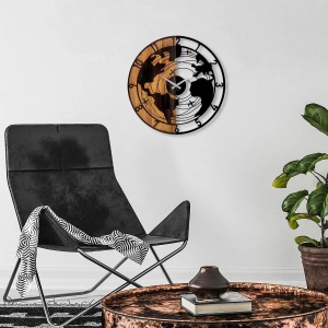 Ceas decorativ de perete Re-Bloom, lemn/metal, negru/nuc, 56 x 3 x 56 cm - Img 3