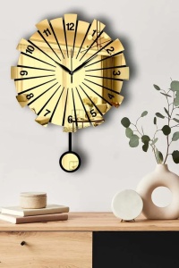 Ceas decorativ de perete Re-Bloom, MDF/acril, auriu/negru, 39 x 50 cm - Img 3