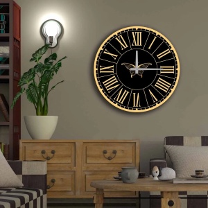 Ceas decorativ de perete Re-Bloom, MDF, negru/auriu, 50 cm - Img 2